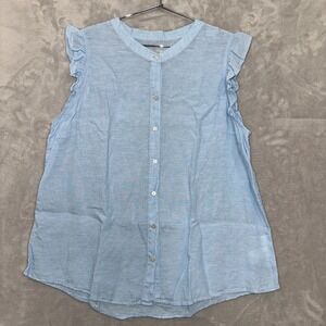 Lilly Pulitzer Briette Button Down Top Seacoast Linen Blue Resort Women's XL